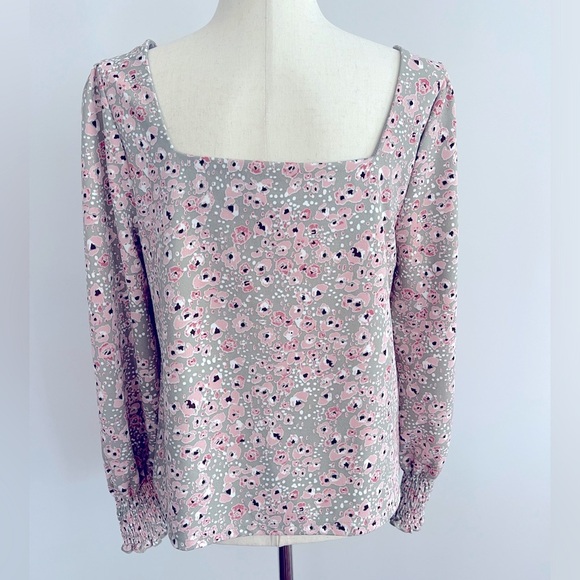 SQUARE NECK LONG SLEEVE FLORAL PRINT TOP IN TAUPE BLUSH - Picture 3 of 7